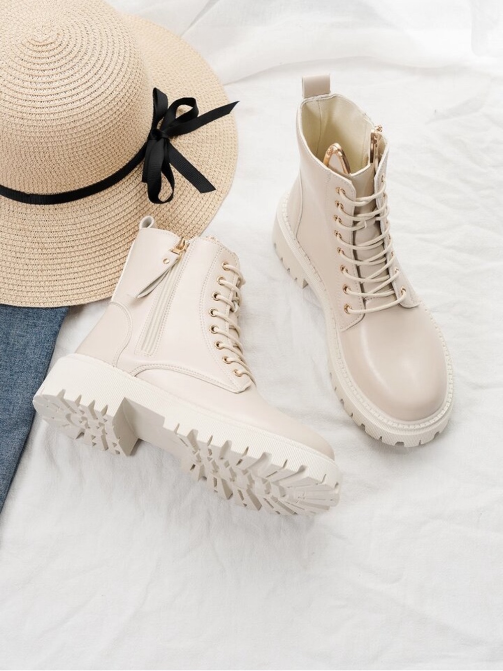 Beige Combat Boots